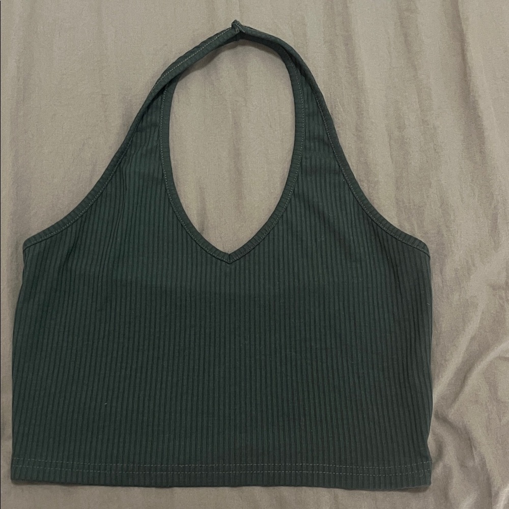 SHEIN Deep Green Ribbed Halter Top